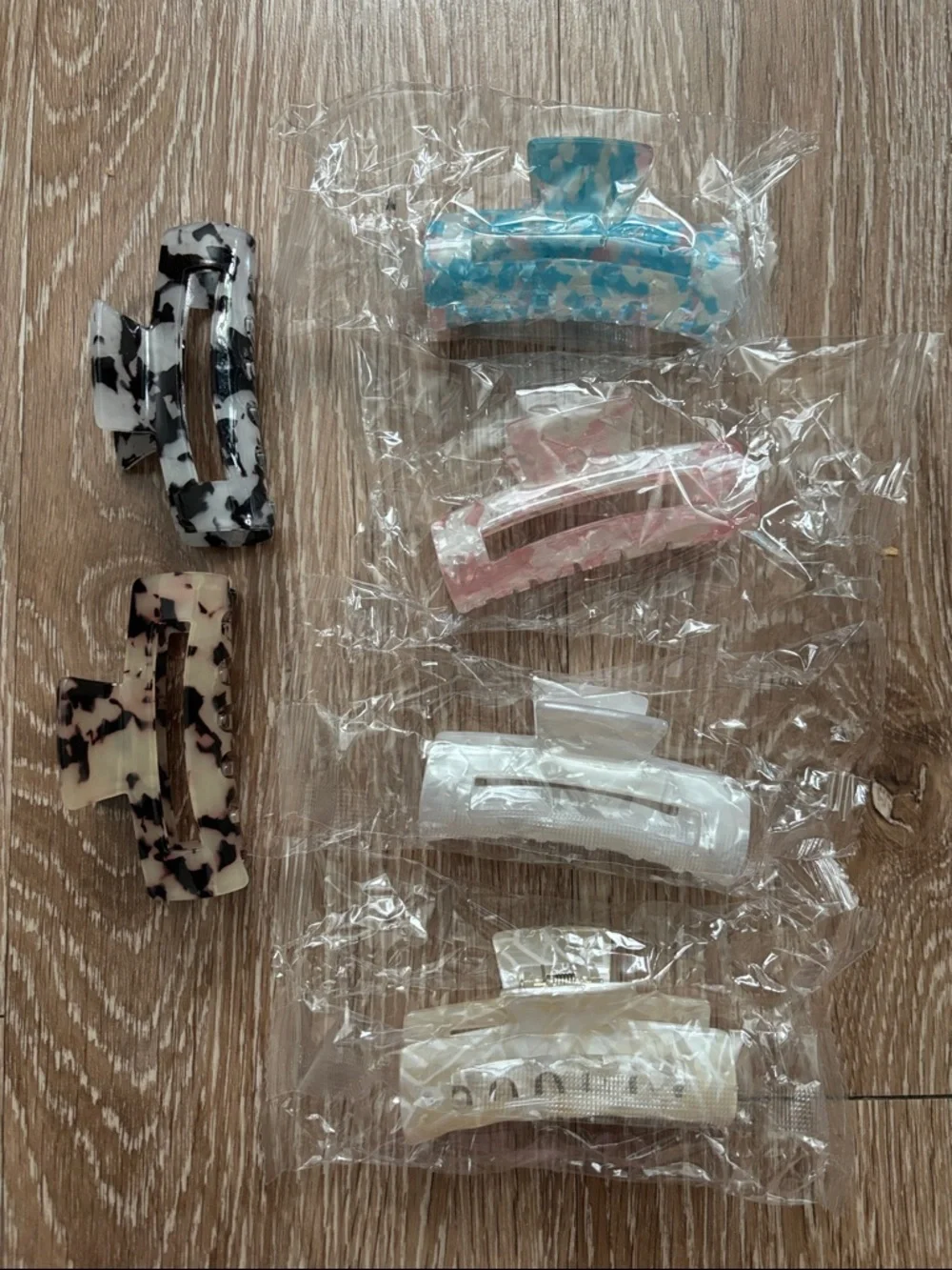 6 piece set of small claw clips, multicolor pearl, 3.25” long